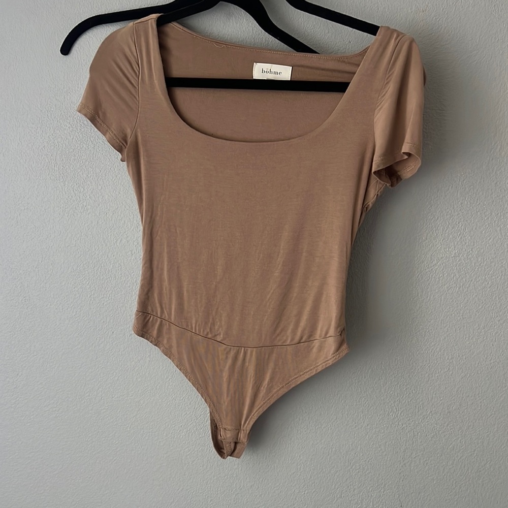 Taupe square neck body suit